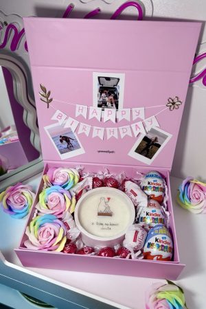 Personalizowany box różowa chmurka - świeca + 3 własne zdjęcia